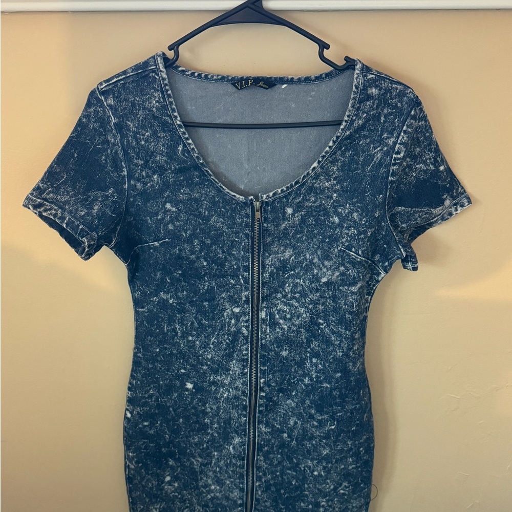 Blue Acid Wash Short Sleeve Dress